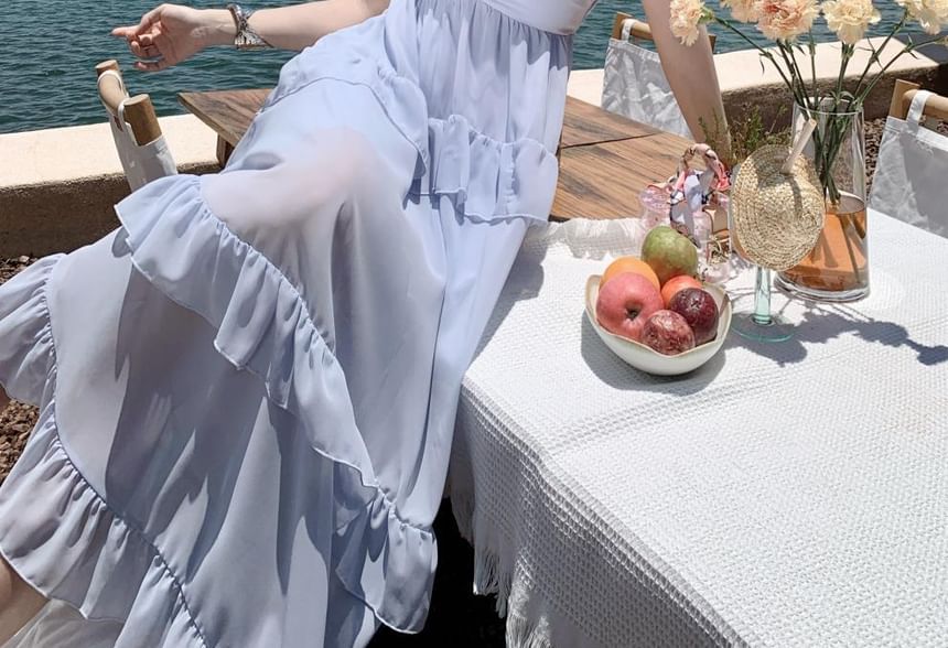 Halter Plain Ruffle Maxi Sundress