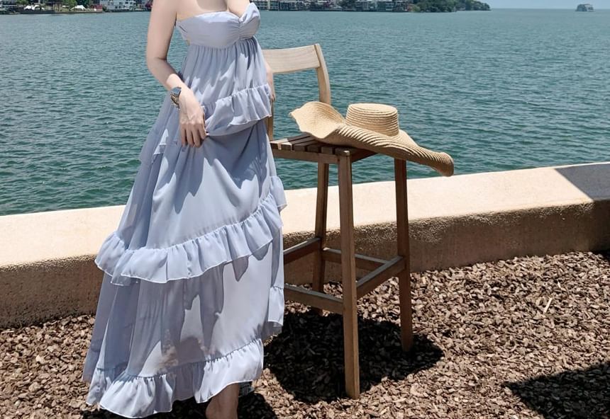 Halter Plain Ruffle Maxi Sundress