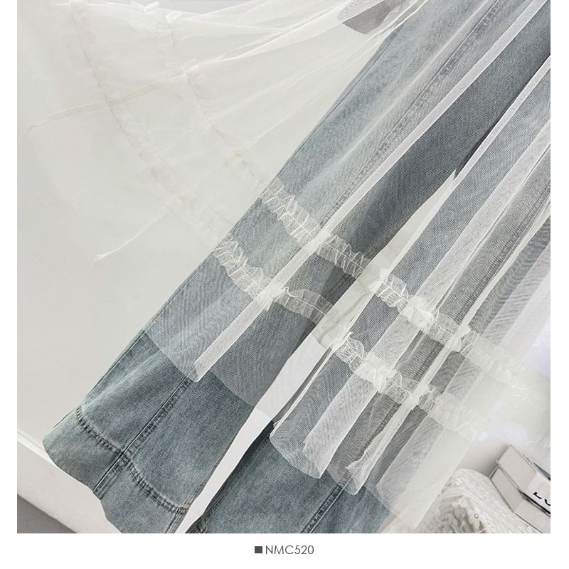 Spaghetti Strap Plain Sheer Midi A-Line Dress