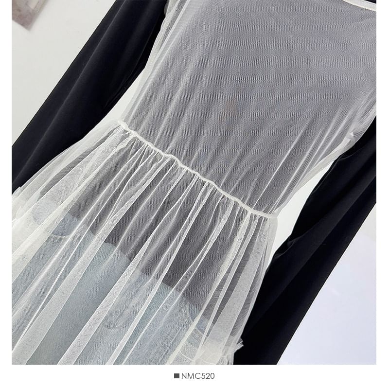 Spaghetti Strap Plain Sheer Midi A-Line Dress