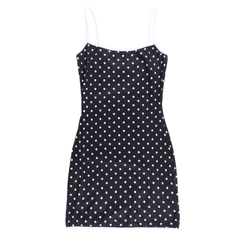 Spaghetti Strap Scoop Neck Polka Dot Mini Bodycon Dress
