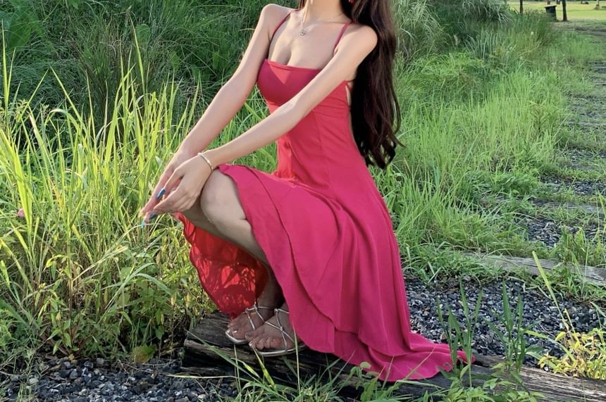 Spaghetti Strap Asymmetrical Plain Mini A-Line Dress