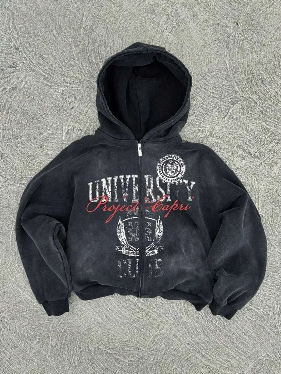 New Trend Hoodie Y2K Personalized Printed Sweatshirt Men's Harajuku Jacket Gothic Zipper Casual Sportswear Loose Fashion Hoodie