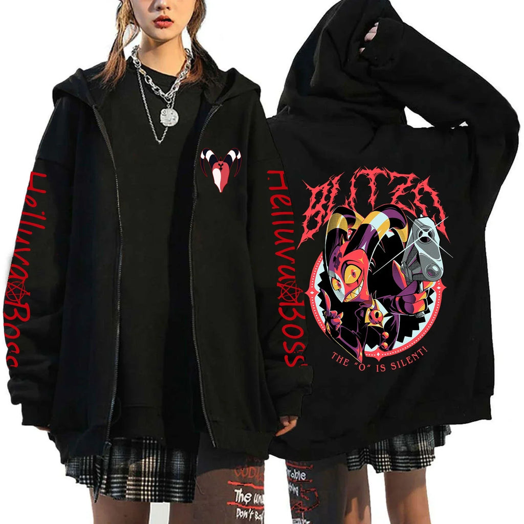 Print Hooded Zipper Men Women Casual Fashion Fall Winter Warm Vintage Long Sleeve Tops Fleece Zip-Up Sweatshirts