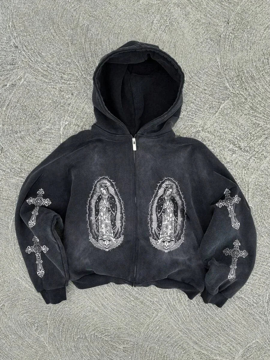 New Trend Hoodie Y2K Personalized Printed Sweatshirt Men's Harajuku Jacket Gothic Zipper Casual Sportswear Loose Fashion Hoodie