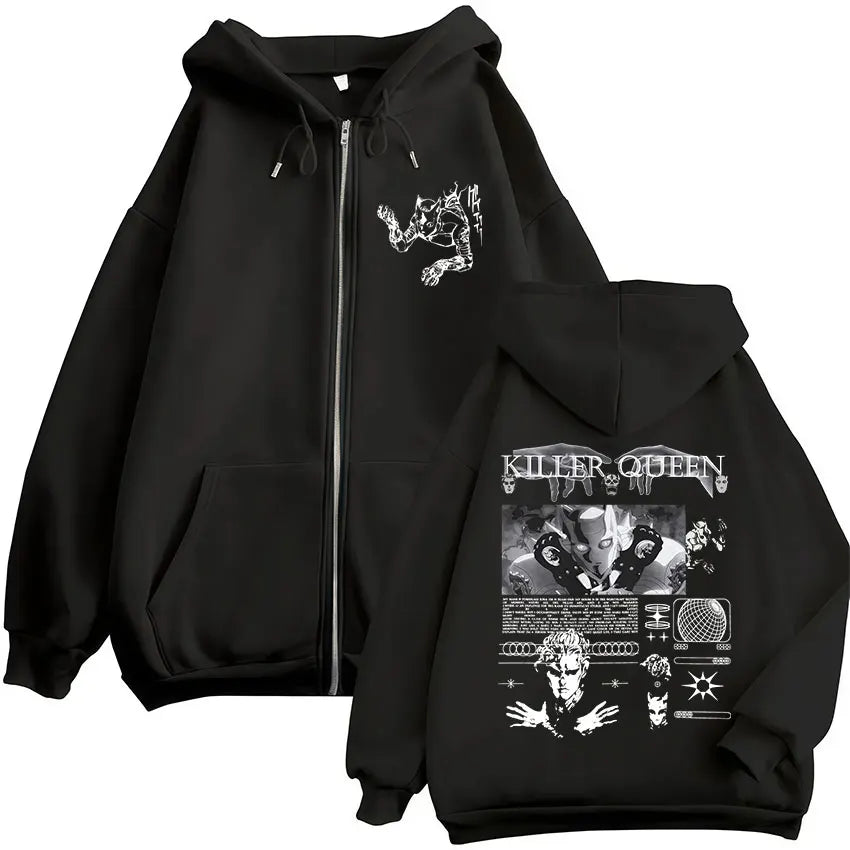 2026 Autumn/Winter Anime Jojo Bizarre Adventure Killer Queen Zipper Hoodie Men's Fashion Cotton Hip-hop Zipper Pullover Coat