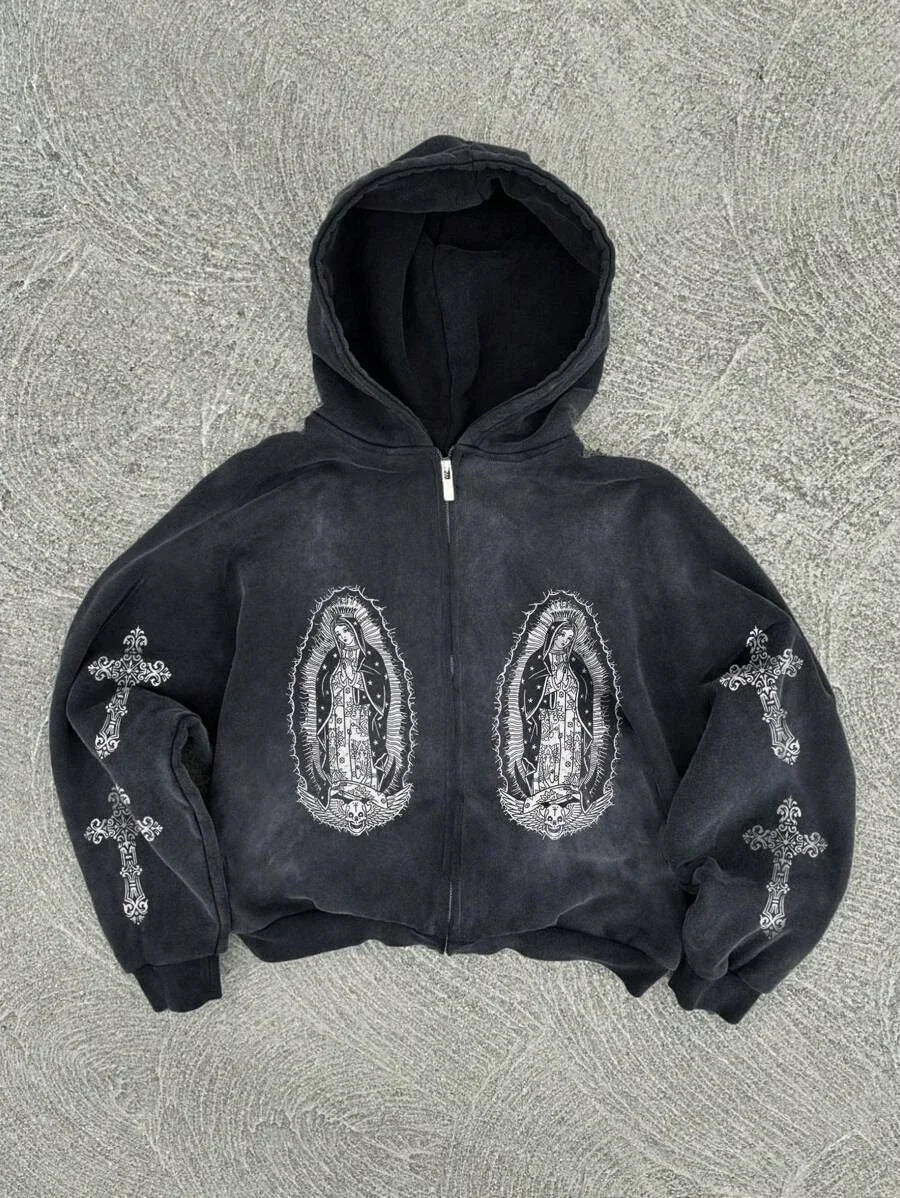 New Trend Hoodie Y2K Personalized Printed Sweatshirt Men's Harajuku Jacket Gothic Zipper Casual Sportswear Loose Fashion Hoodie