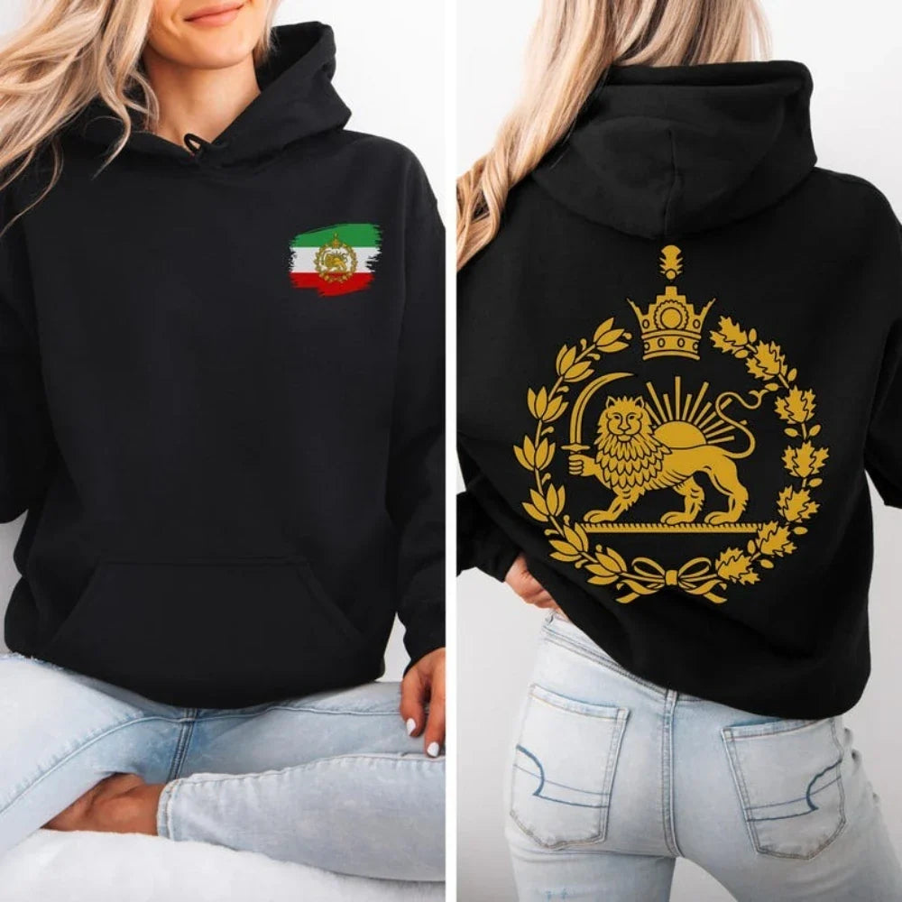 Lion and Sun Iran Hooded Tops Persian Flag Graphic Duplex Printing Clothing Shir-o-Khorshid Emblem Pullover Men Women Hoodies