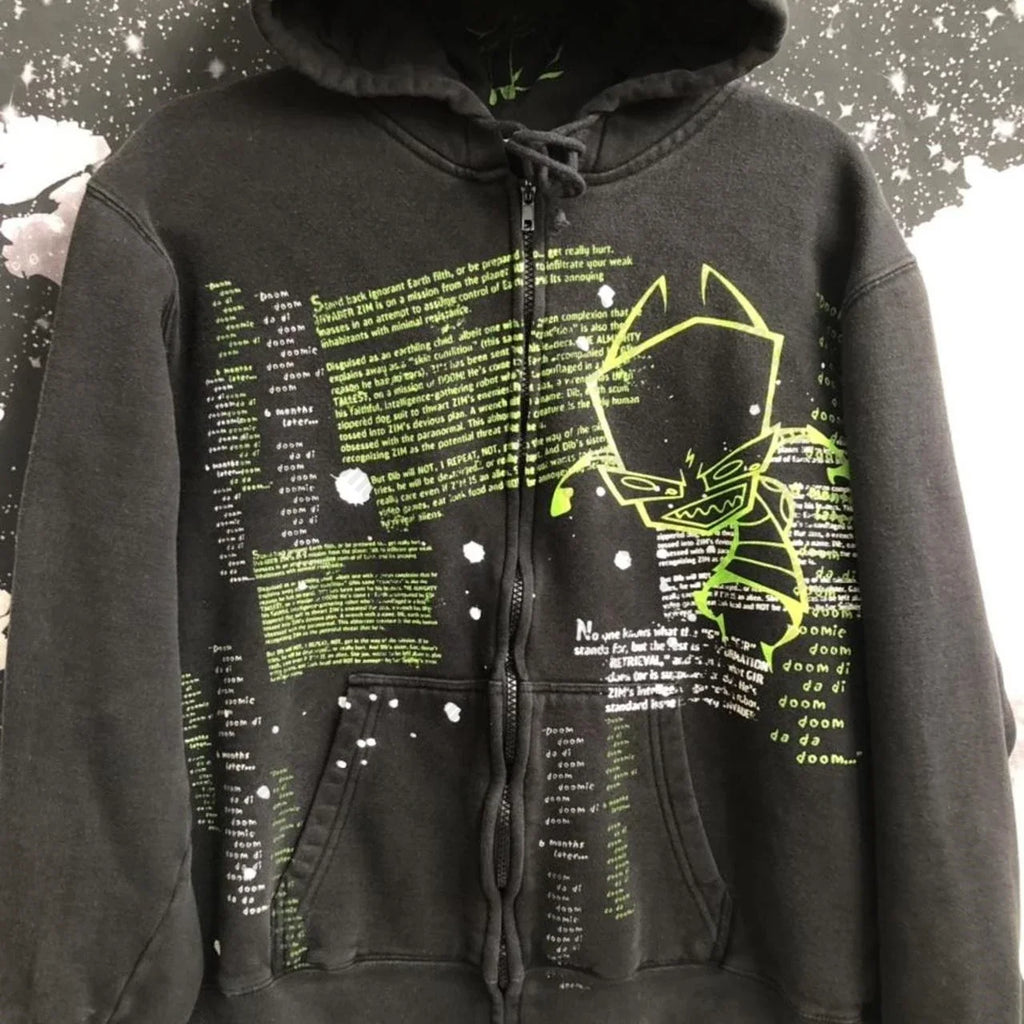Woman Hoodie Aesthetic Gothic Clothes Y2K Cyber Grunge Emo Zip Up Sweatshirts Vintage Graphics Print Kpop Clothes for Women