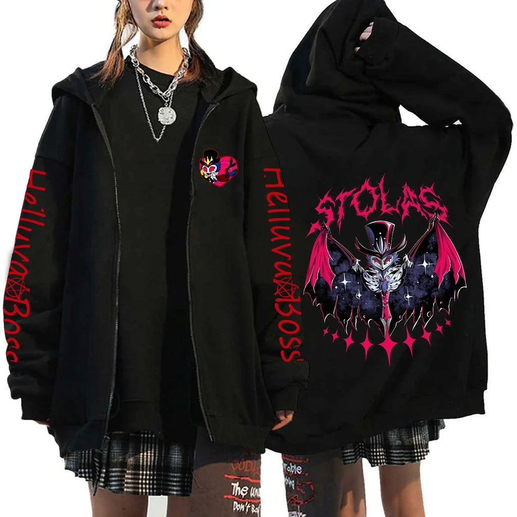 Print Hooded Zipper Men Women Casual Fashion Fall Winter Warm Vintage Long Sleeve Tops Fleece Zip-Up Sweatshirts