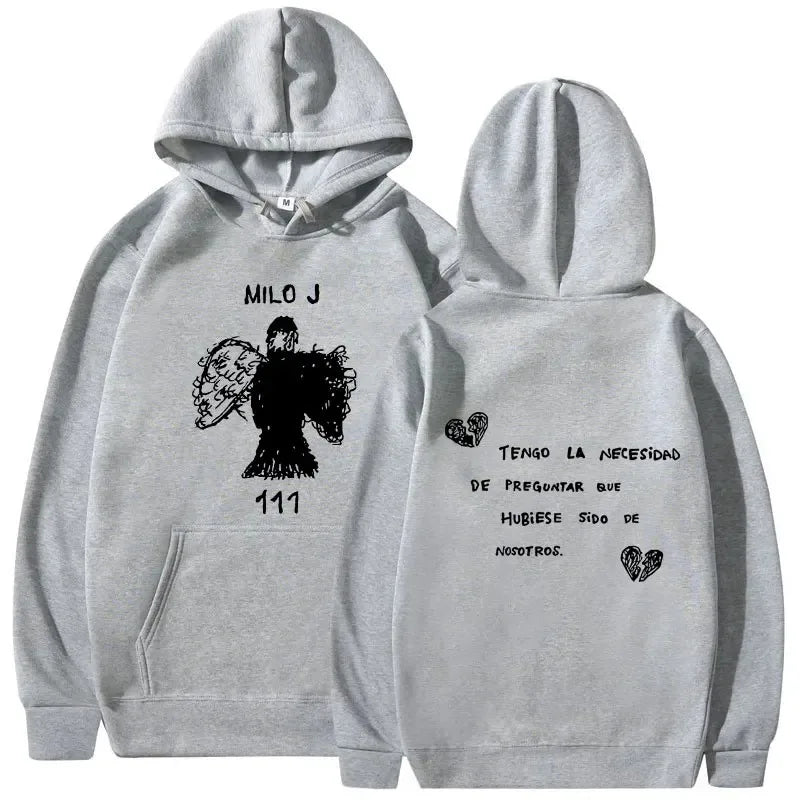 Rapper Milo J Oversized Hoody Album La Vida Era Mas Corta Print Hoodie Men Women Harajuku Pullover Long Sleeves Thick Sweatshirt