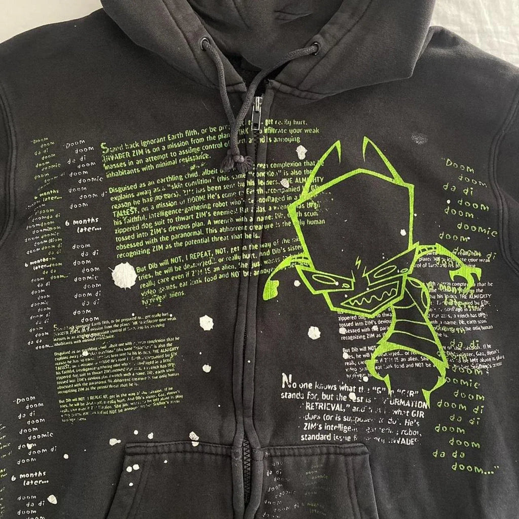 Woman Hoodie Aesthetic Gothic Clothes Y2K Cyber Grunge Emo Zip Up Sweatshirts Vintage Graphics Print Kpop Clothes for Women