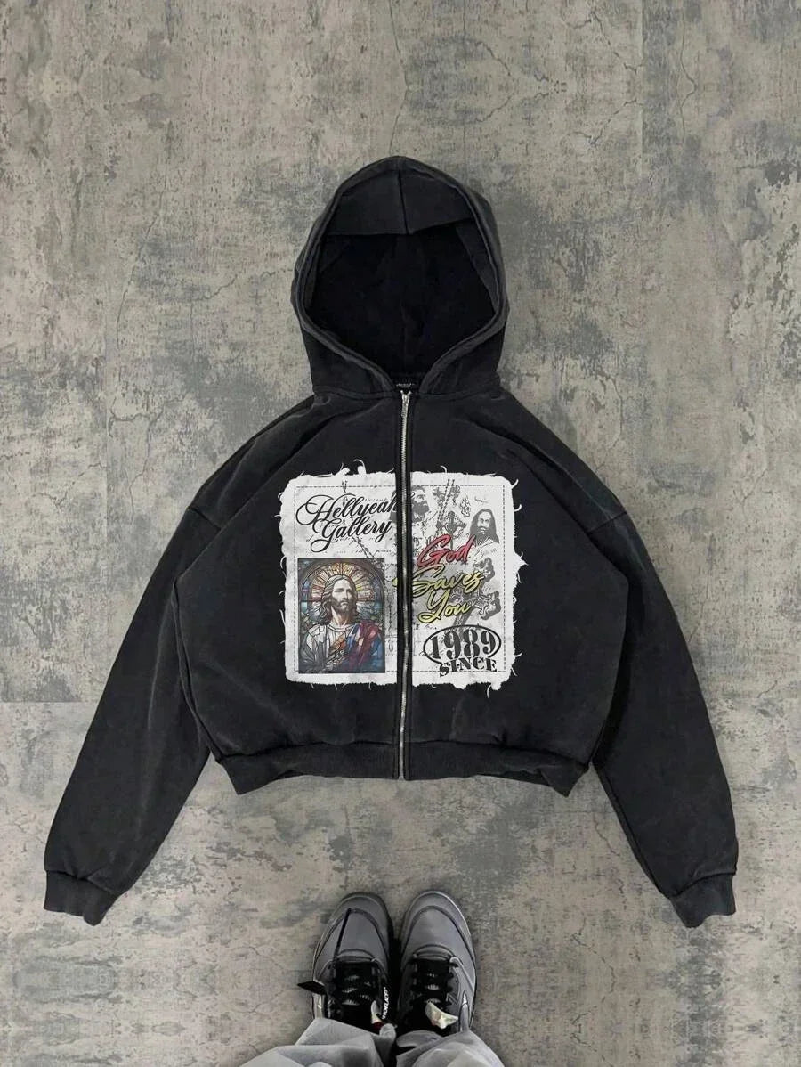 New Trend Hoodie Y2K Personalized Printed Sweatshirt Men's Harajuku Jacket Gothic Zipper Casual Sportswear Loose Fashion Hoodie
