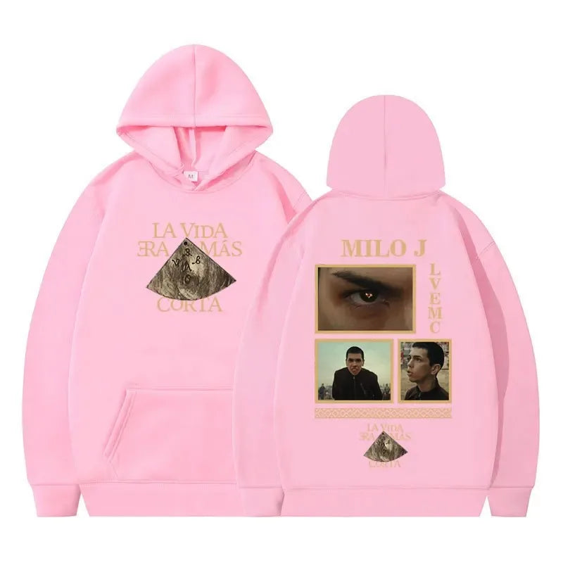 Rapper Milo J Oversized Hoody Album La Vida Era Mas Corta Print Hoodie Men Women Harajuku Pullover Long Sleeves Thick Sweatshirt