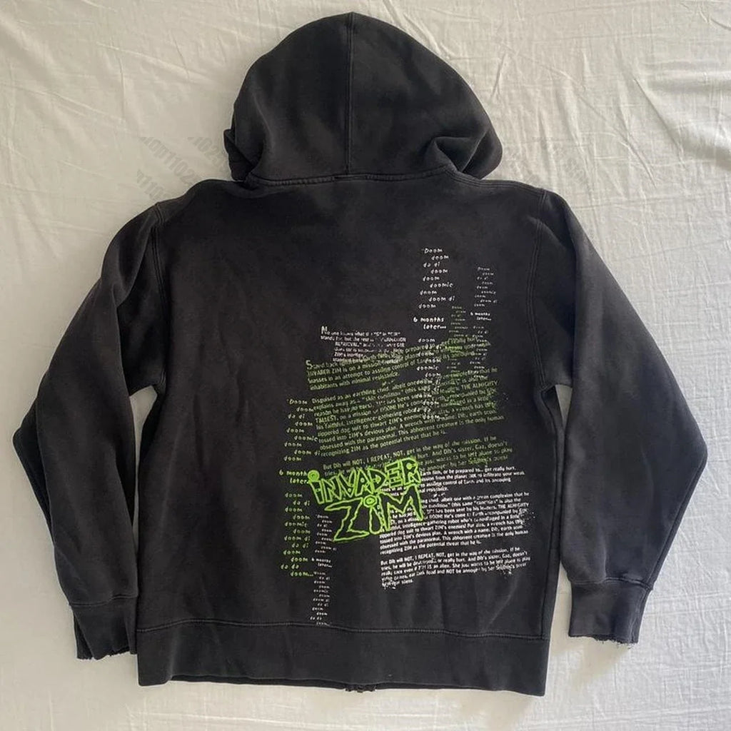 Woman Hoodie Aesthetic Gothic Clothes Y2K Cyber Grunge Emo Zip Up Sweatshirts Vintage Graphics Print Kpop Clothes for Women