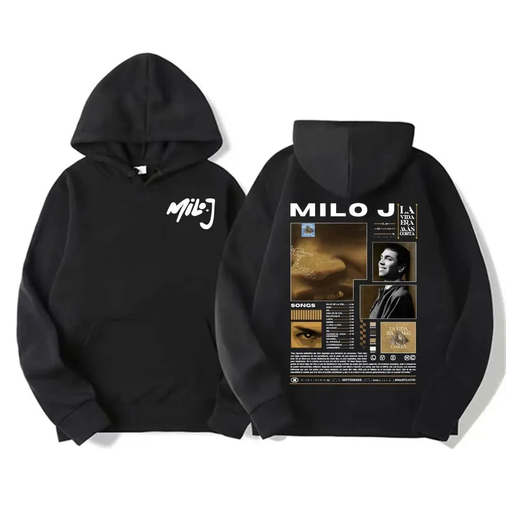 Rapper Milo J Oversized Hoody Album La Vida Era Mas Corta Print Hoodie Men Women Harajuku Pullover Long Sleeves Thick Sweatshirt