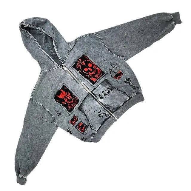 European and American street Y2K devil print fashion trend Harajuku heavyweight men's and women's loose hooded hoodie Y2K EMO