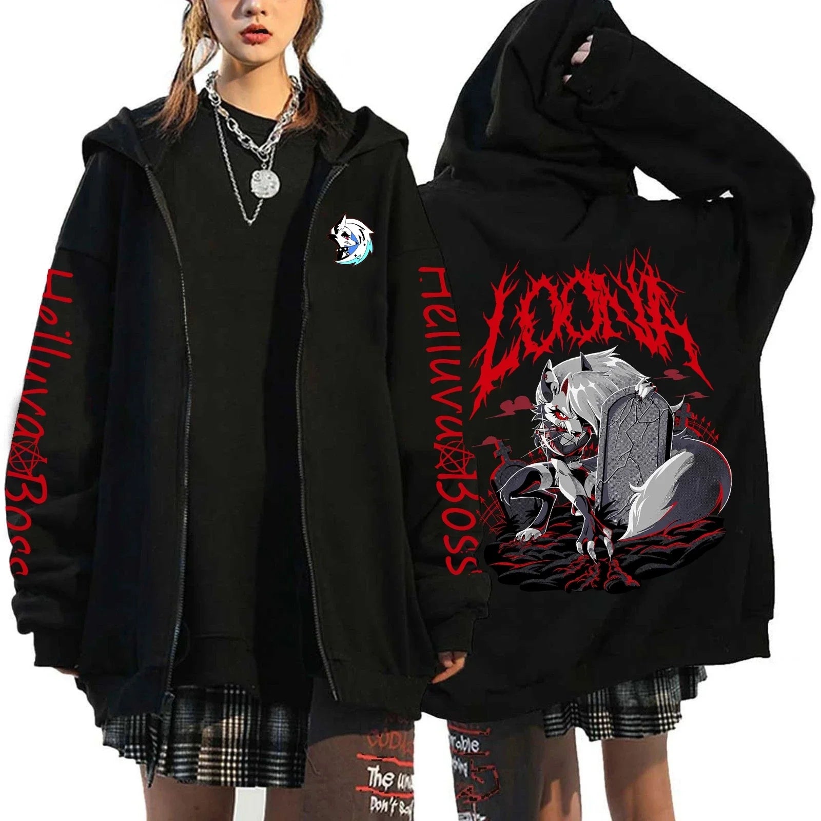 Print Hooded Zipper Men Women Casual Fashion Fall Winter Warm Vintage Long Sleeve Tops Fleece Zip-Up Sweatshirts
