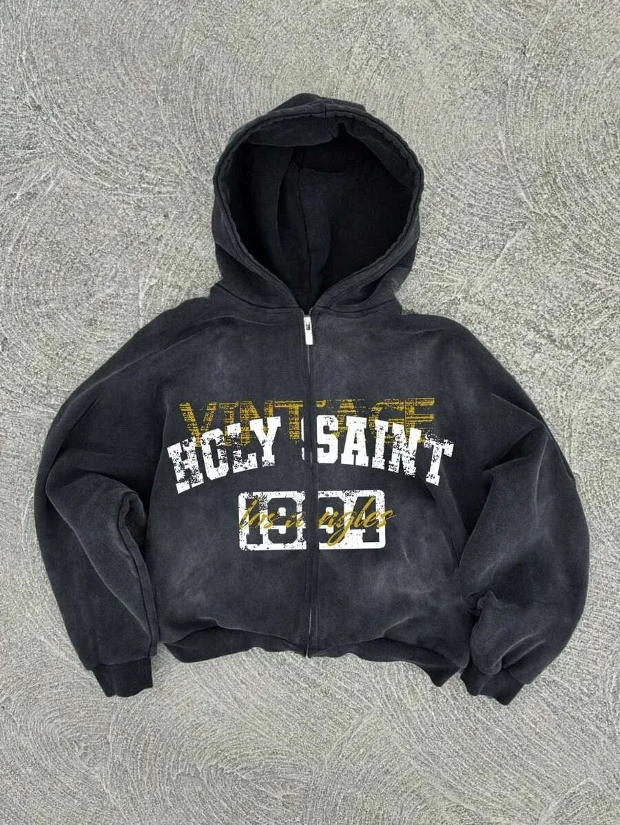 New Trend Hoodie Y2K Personalized Printed Sweatshirt Men's Harajuku Jacket Gothic Zipper Casual Sportswear Loose Fashion Hoodie