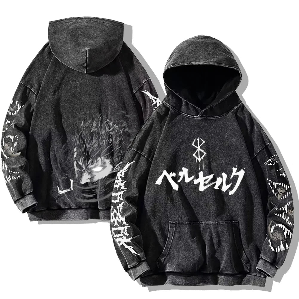 Printed Washed Hoodies Gothic Vintage Cotton Hooded Sweatshirt Y2k Oversized Long Sleeve Pullover Men Women Retro Hoodie