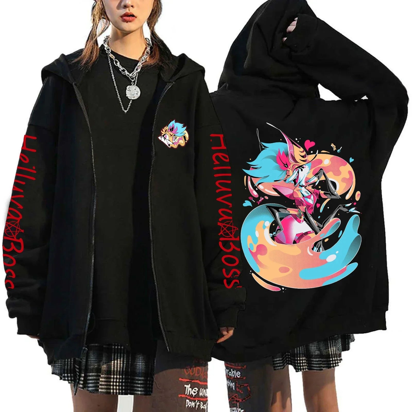 Print Hooded Zipper Men Women Casual Fashion Fall Winter Warm Vintage Long Sleeve Tops Fleece Zip-Up Sweatshirts