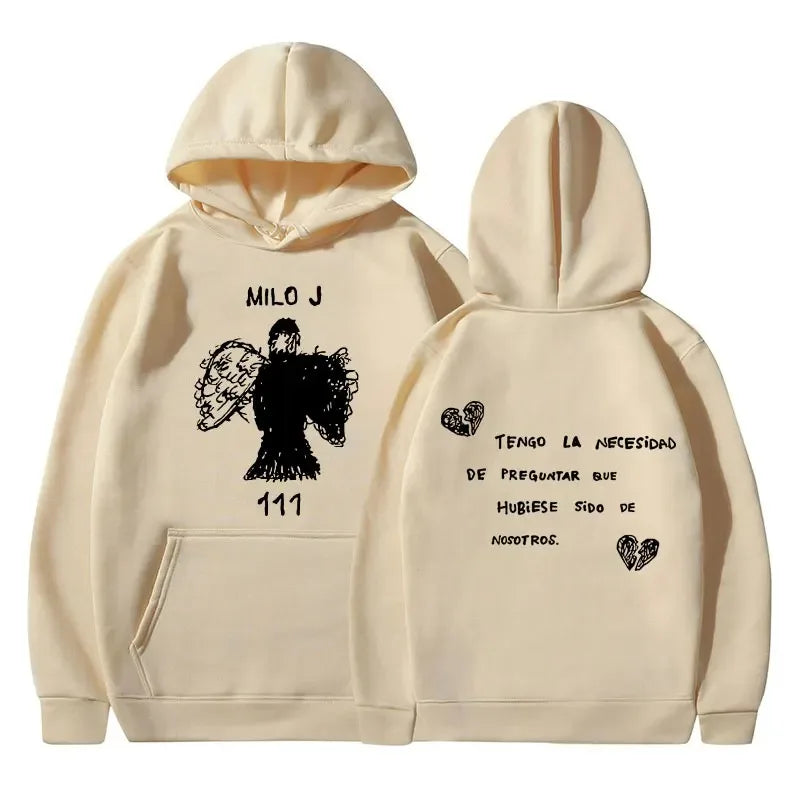 Rapper Milo J Oversized Hoody Album La Vida Era Mas Corta Print Hoodie Men Women Harajuku Pullover Long Sleeves Thick Sweatshirt