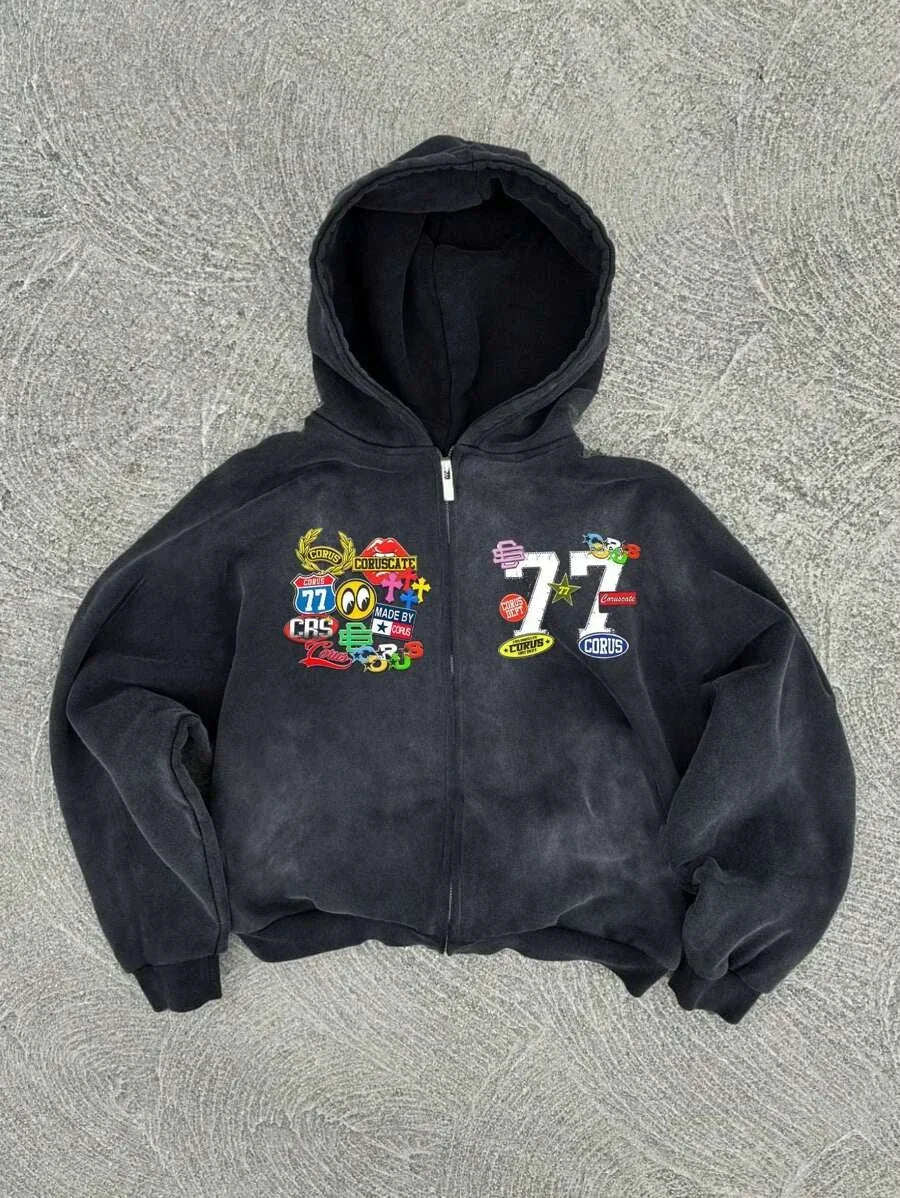 New Trend Hoodie Y2K Personalized Printed Sweatshirt Men's Harajuku Jacket Gothic Zipper Casual Sportswear Loose Fashion Hoodie