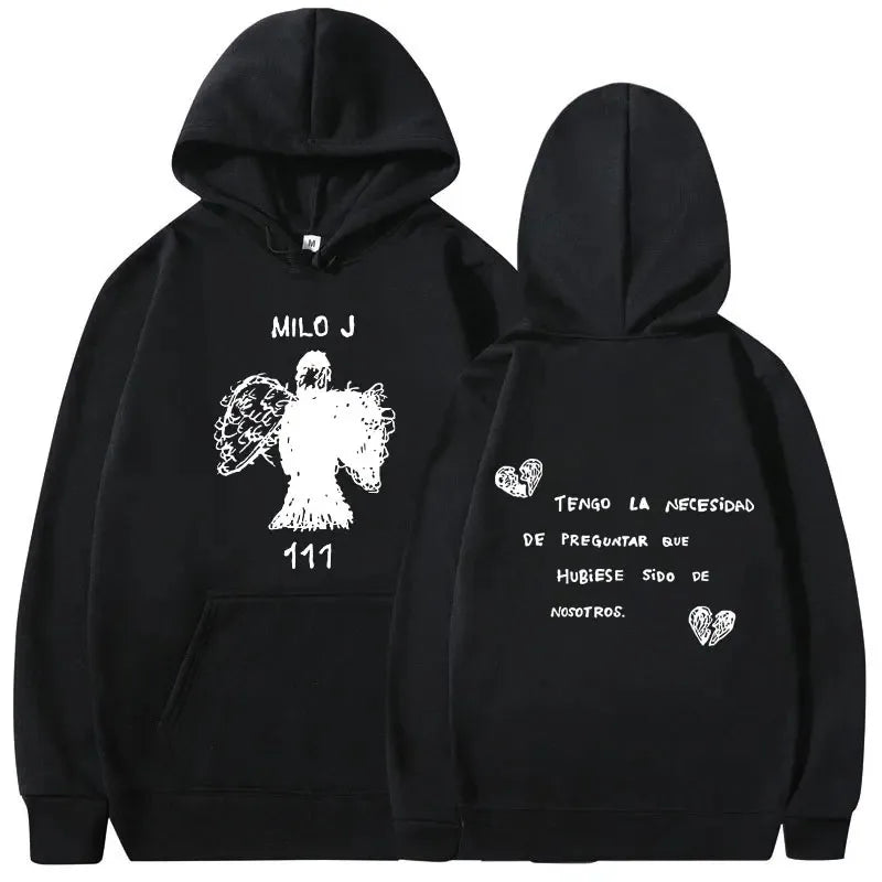 Rapper Milo J Oversized Hoody Album La Vida Era Mas Corta Print Hoodie Men Women Harajuku Pullover Long Sleeves Thick Sweatshirt