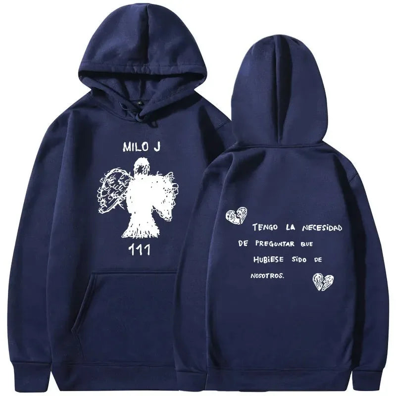 Rapper Milo J Oversized Hoody Album La Vida Era Mas Corta Print Hoodie Men Women Harajuku Pullover Long Sleeves Thick Sweatshirt