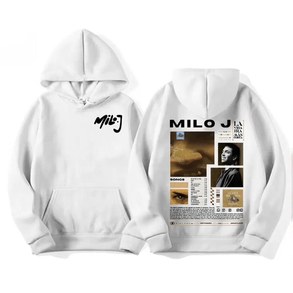 Rapper Milo J Oversized Hoody Album La Vida Era Mas Corta Print Hoodie Men Women Harajuku Pullover Long Sleeves Thick Sweatshirt
