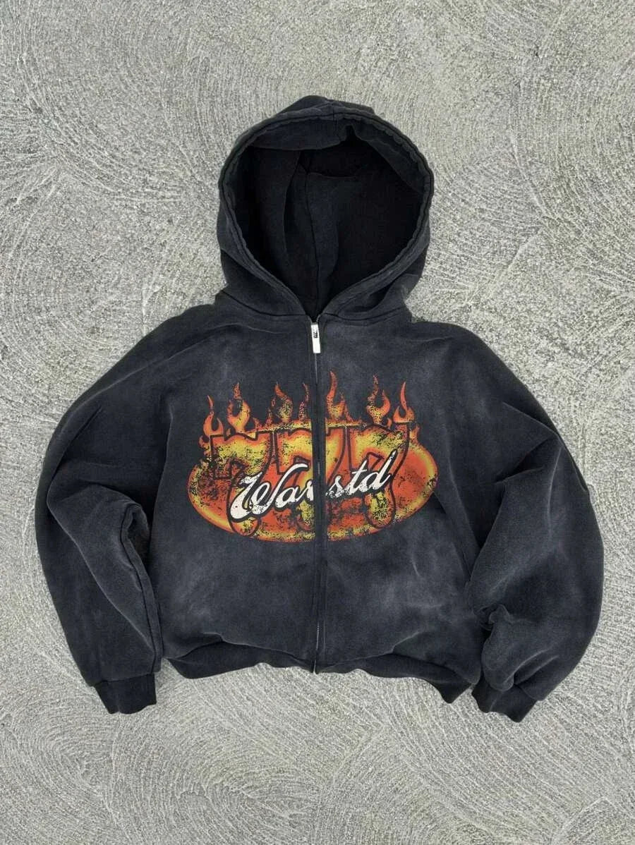 New Trend Hoodie Y2K Personalized Printed Sweatshirt Men's Harajuku Jacket Gothic Zipper Casual Sportswear Loose Fashion Hoodie