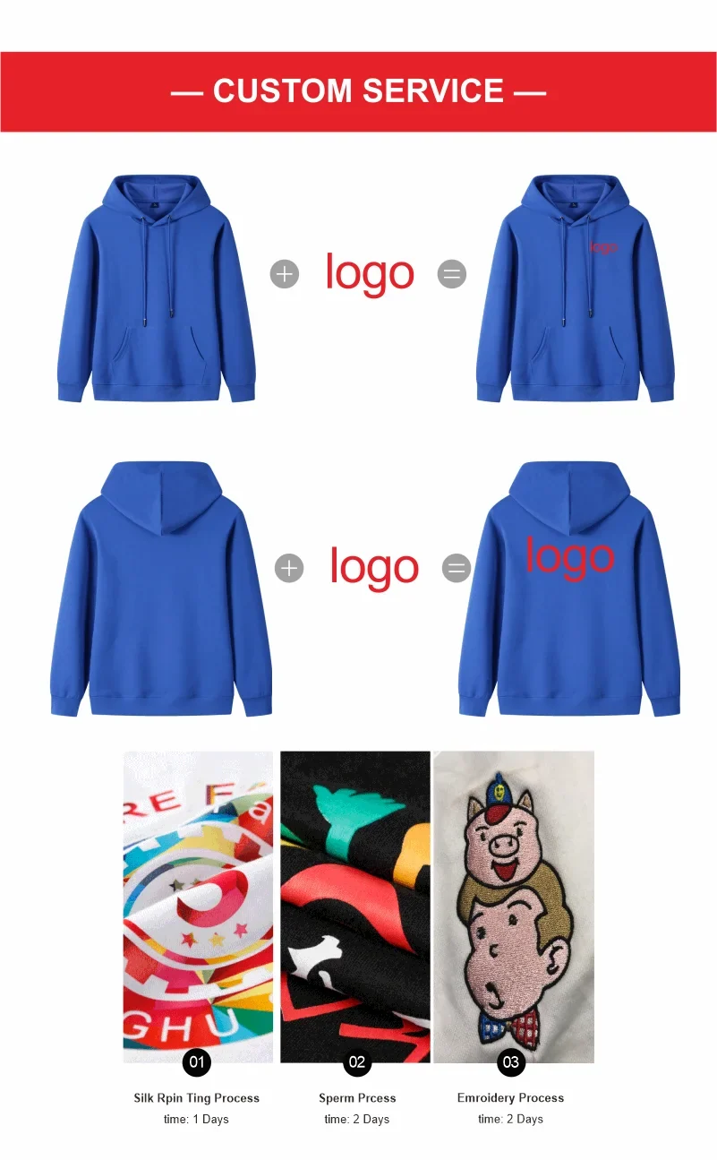 Fashion 9 Colors High-Quality Pullovers Custom Logo Printed Personal Group Brand Embroidery Men and Women 100% Cotton Hoodies