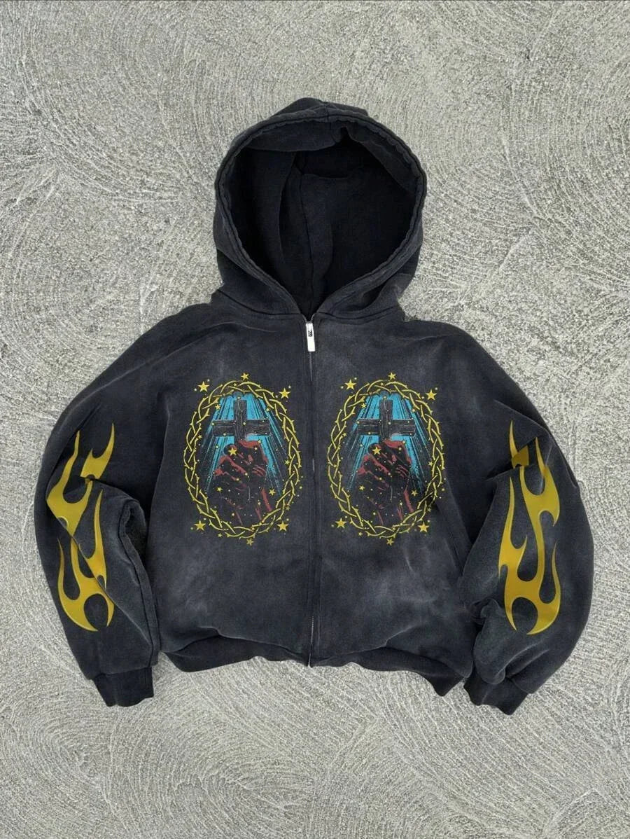 New Trend Hoodie Y2K Personalized Printed Sweatshirt Men's Harajuku Jacket Gothic Zipper Casual Sportswear Loose Fashion Hoodie