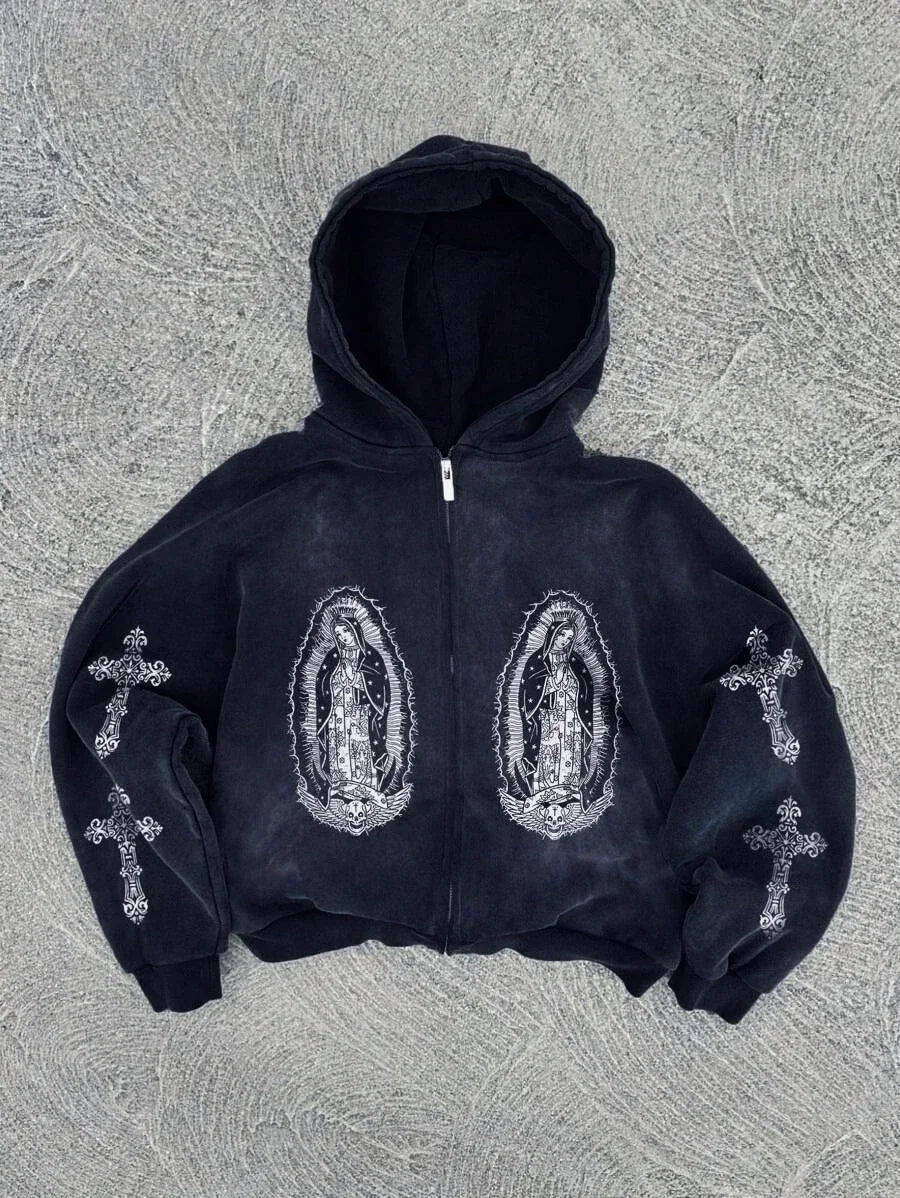 New Trend Hoodie Y2K Personalized Printed Sweatshirt Men's Harajuku Jacket Gothic Zipper Casual Sportswear Loose Fashion Hoodie