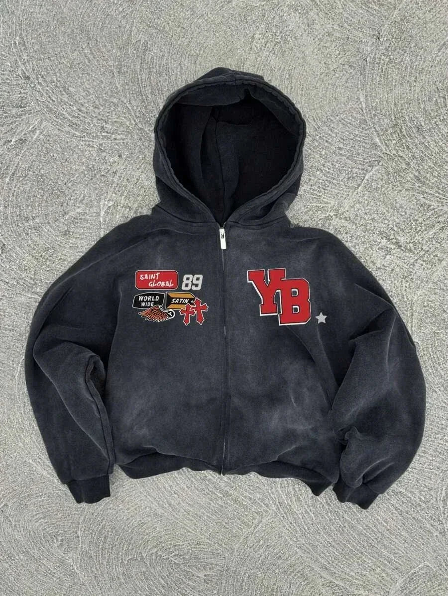 New Trend Hoodie Y2K Personalized Printed Sweatshirt Men's Harajuku Jacket Gothic Zipper Casual Sportswear Loose Fashion Hoodie