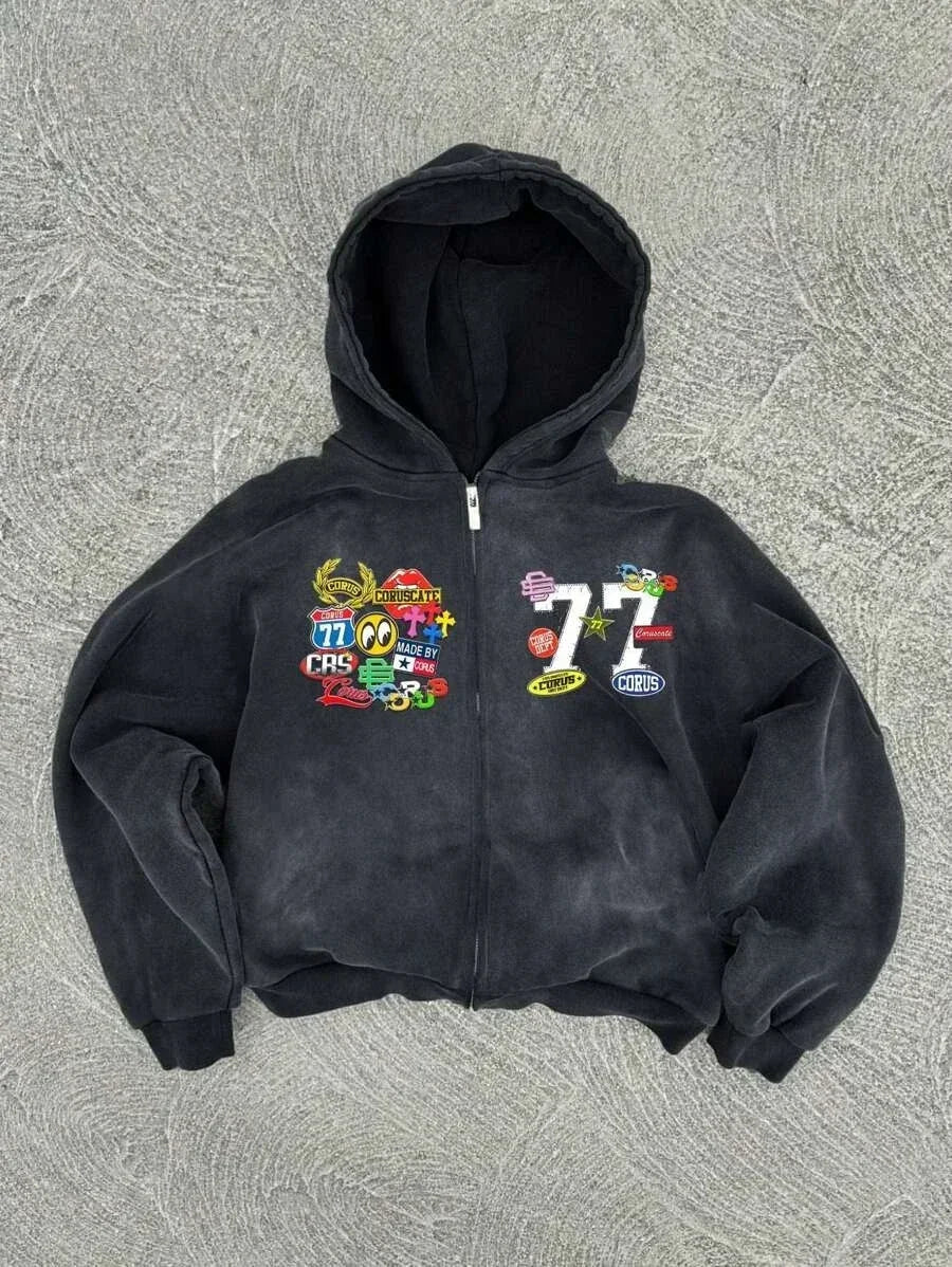 New Trend Hoodie Y2K Personalized Printed Sweatshirt Men's Harajuku Jacket Gothic Zipper Casual Sportswear Loose Fashion Hoodie