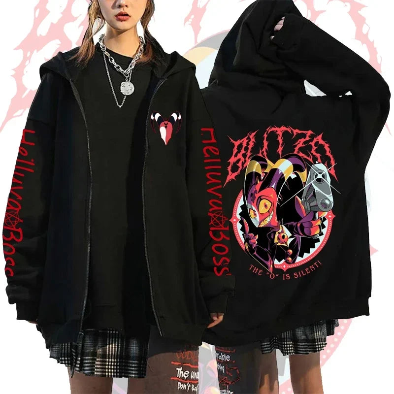Print Hooded Zipper Men Women Casual Fashion Fall Winter Warm Vintage Long Sleeve Tops Fleece Zip-Up Sweatshirts