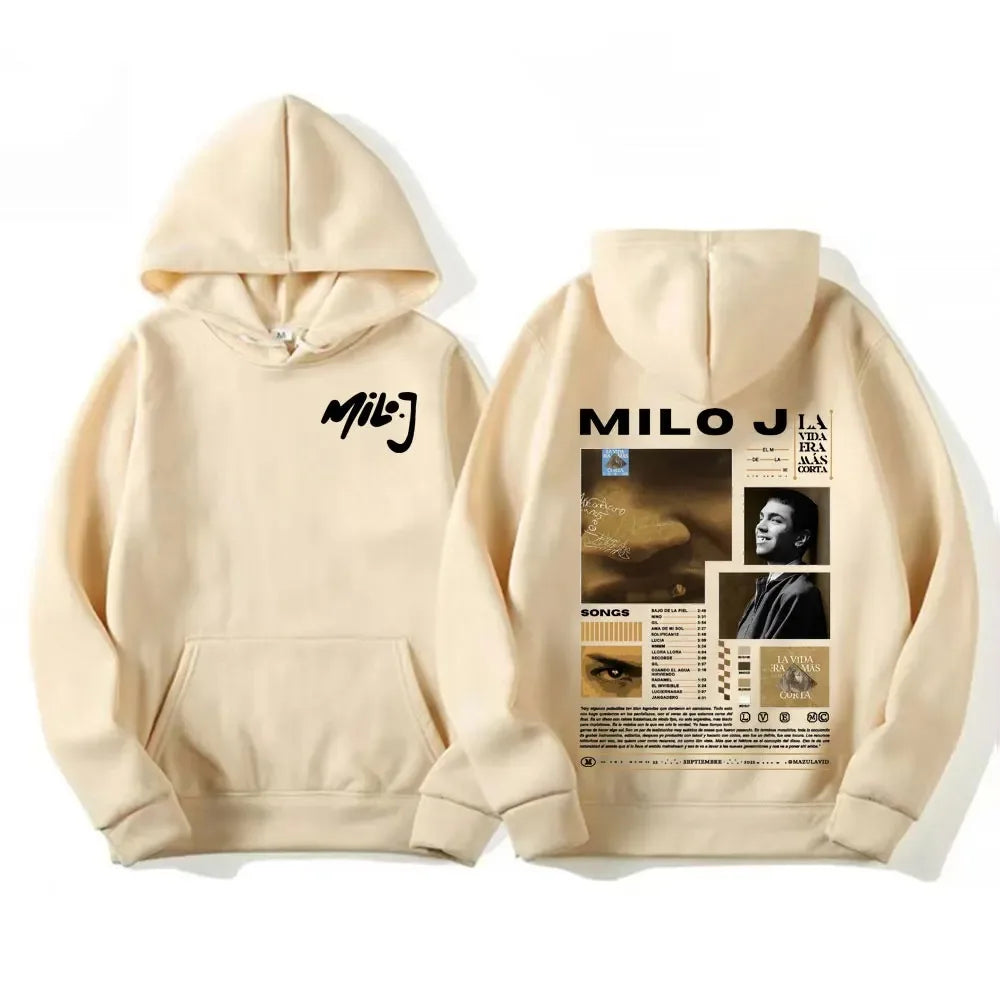 Rapper Milo J Oversized Hoody Album La Vida Era Mas Corta Print Hoodie Men Women Harajuku Pullover Long Sleeves Thick Sweatshirt