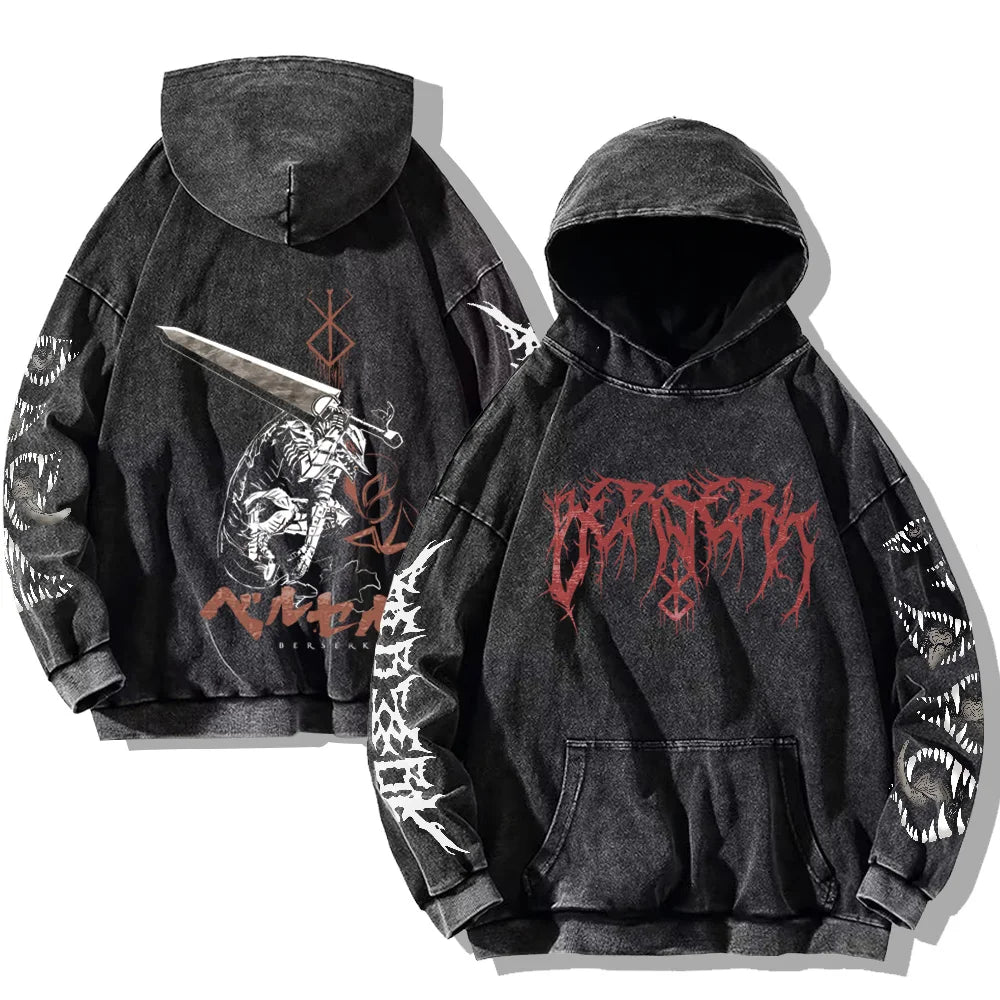Printed Washed Hoodies Gothic Vintage Cotton Hooded Sweatshirt Y2k Oversized Long Sleeve Pullover Men Women Retro Hoodie