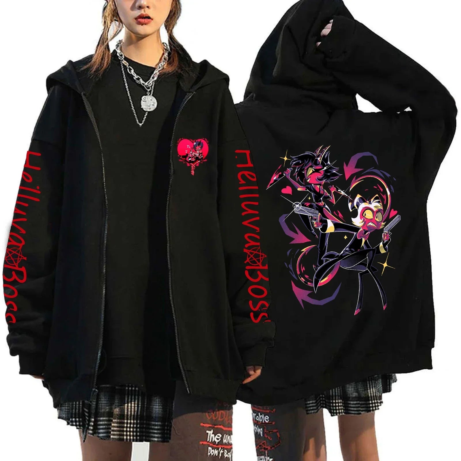 Print Hooded Zipper Men Women Casual Fashion Fall Winter Warm Vintage Long Sleeve Tops Fleece Zip-Up Sweatshirts