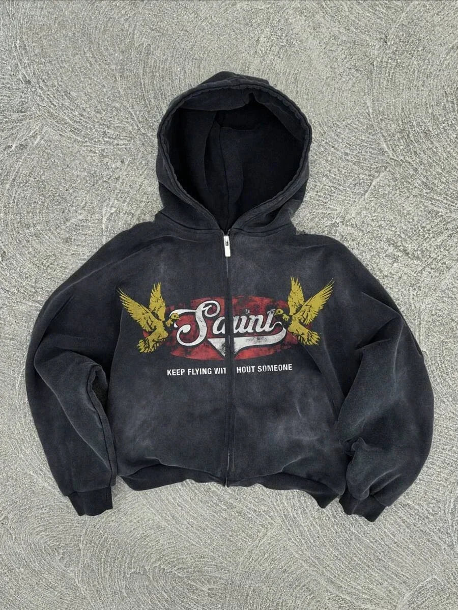 New Trend Hoodie Y2K Personalized Printed Sweatshirt Men's Harajuku Jacket Gothic Zipper Casual Sportswear Loose Fashion Hoodie