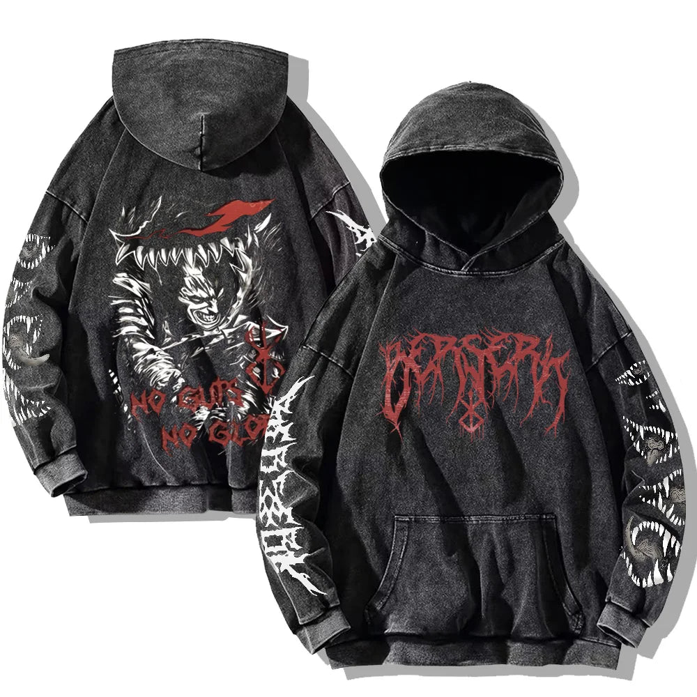Printed Washed Hoodies Gothic Vintage Cotton Hooded Sweatshirt Y2k Oversized Long Sleeve Pullover Men Women Retro Hoodie