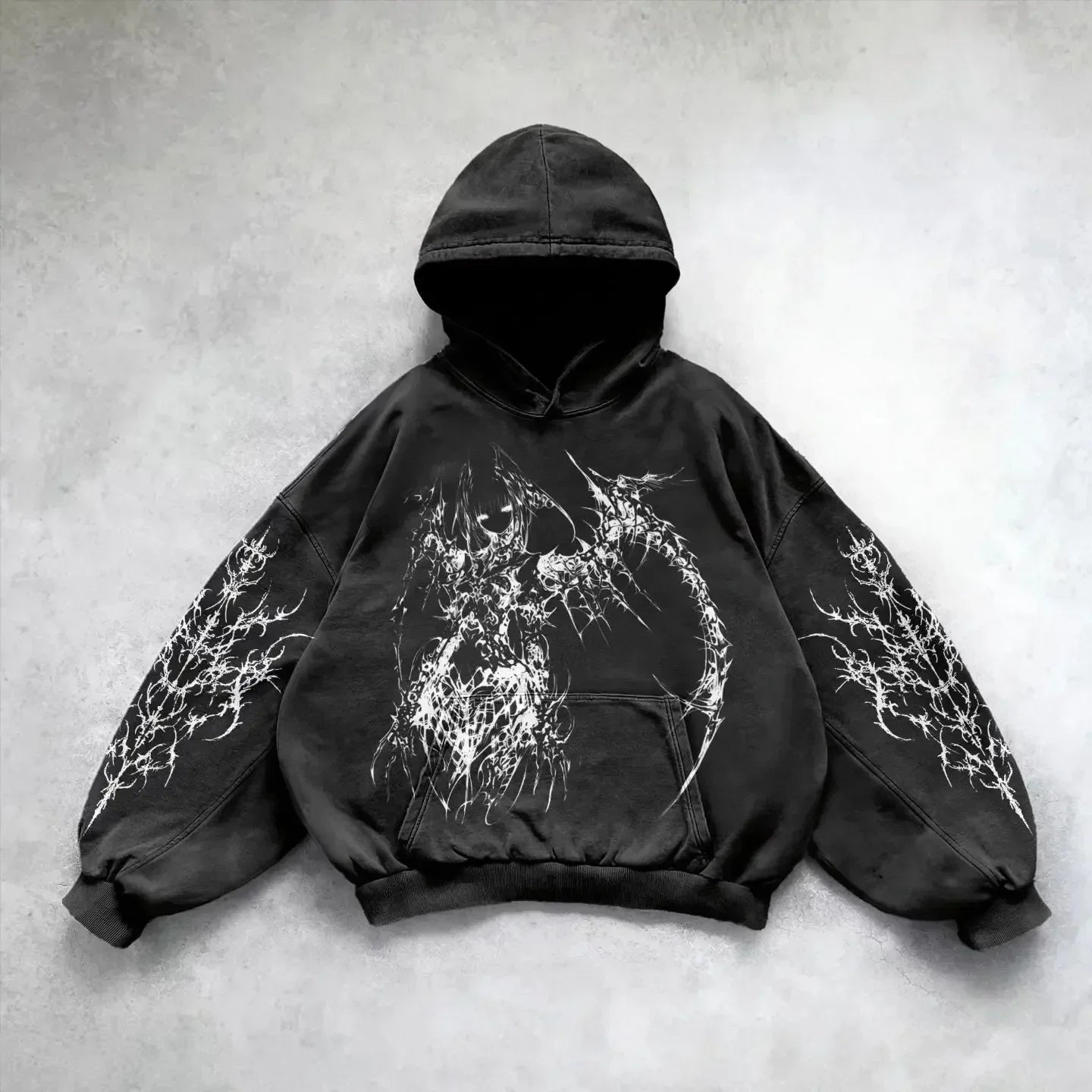 Retro Gothic Graphic Print Hip Hop Hoodie for Men Y2k Grunge Punk Casual Loose Pullover Women Streetwear Sweatshirt Hoodies