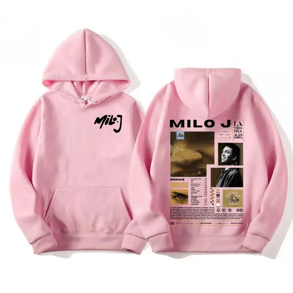 Rapper Milo J Oversized Hoody Album La Vida Era Mas Corta Print Hoodie Men Women Harajuku Pullover Long Sleeves Thick Sweatshirt