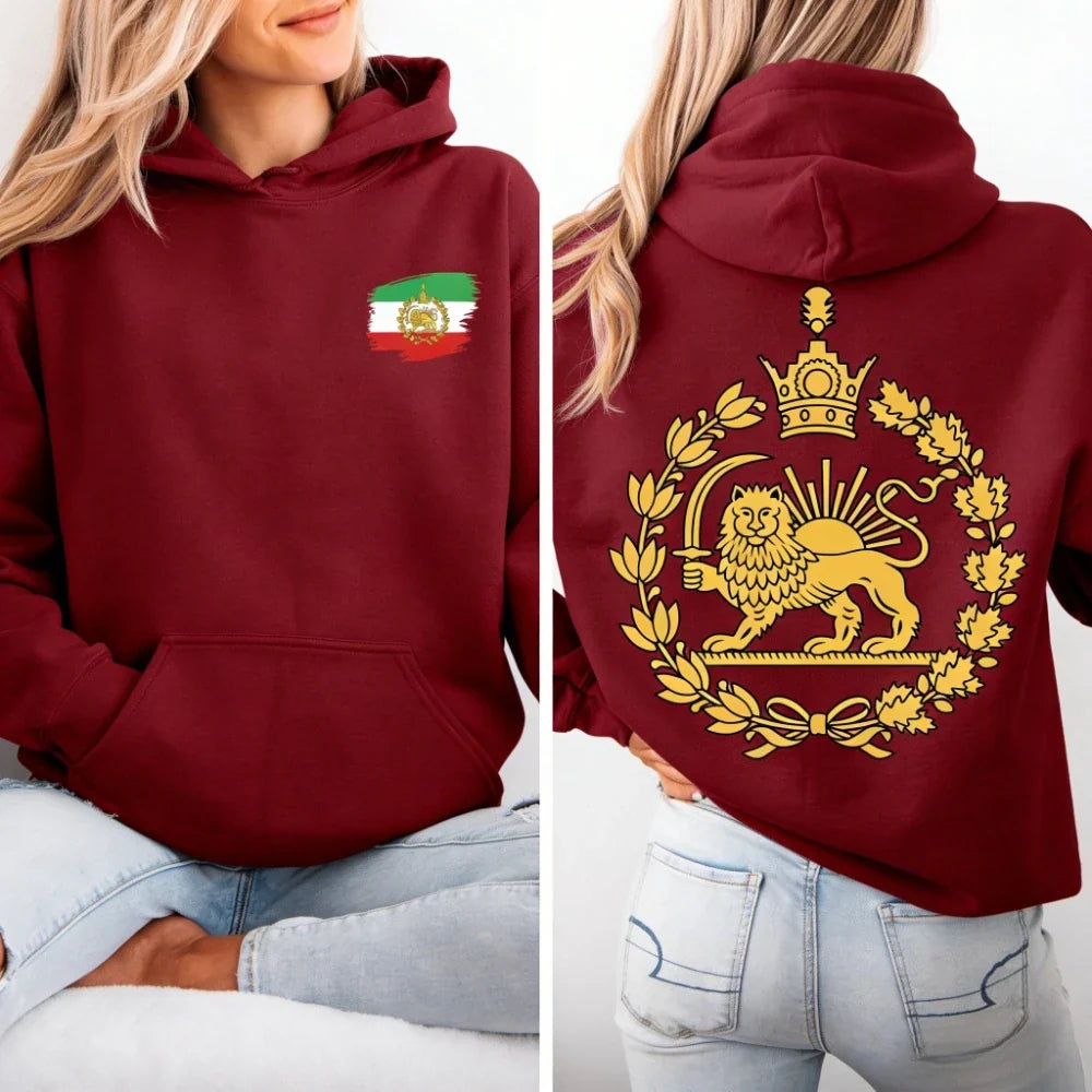 Lion and Sun Iran Hooded Tops Persian Flag Graphic Duplex Printing Clothing Shir-o-Khorshid Emblem Pullover Men Women Hoodies
