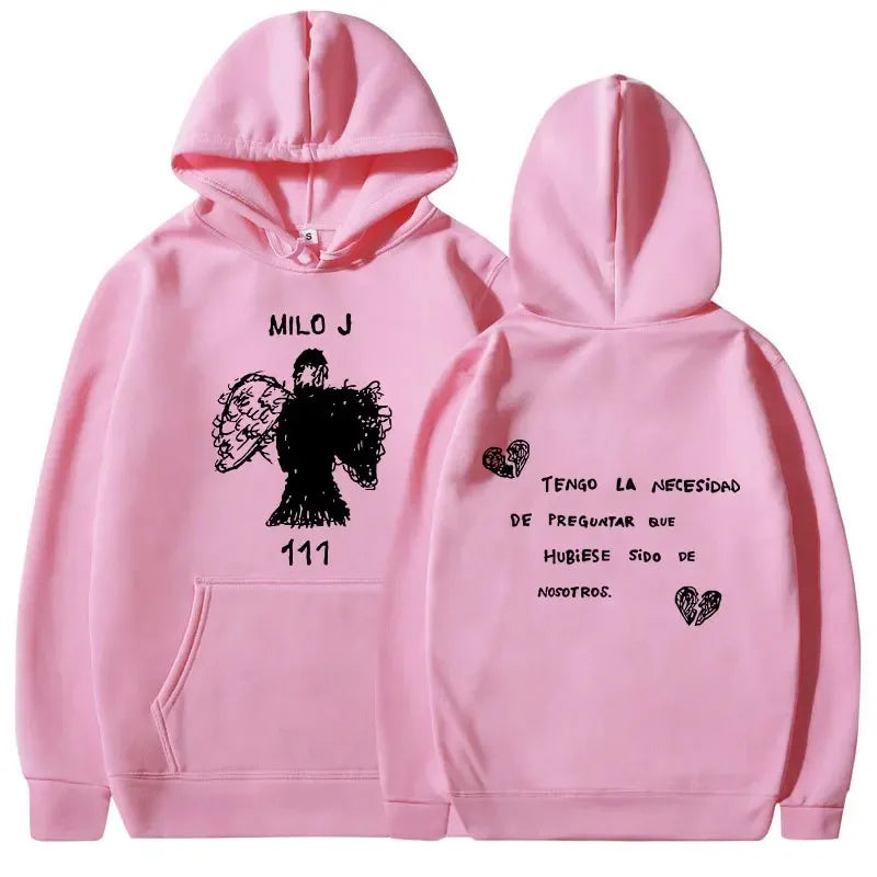 Rapper Milo J Oversized Hoody Album La Vida Era Mas Corta Print Hoodie Men Women Harajuku Pullover Long Sleeves Thick Sweatshirt