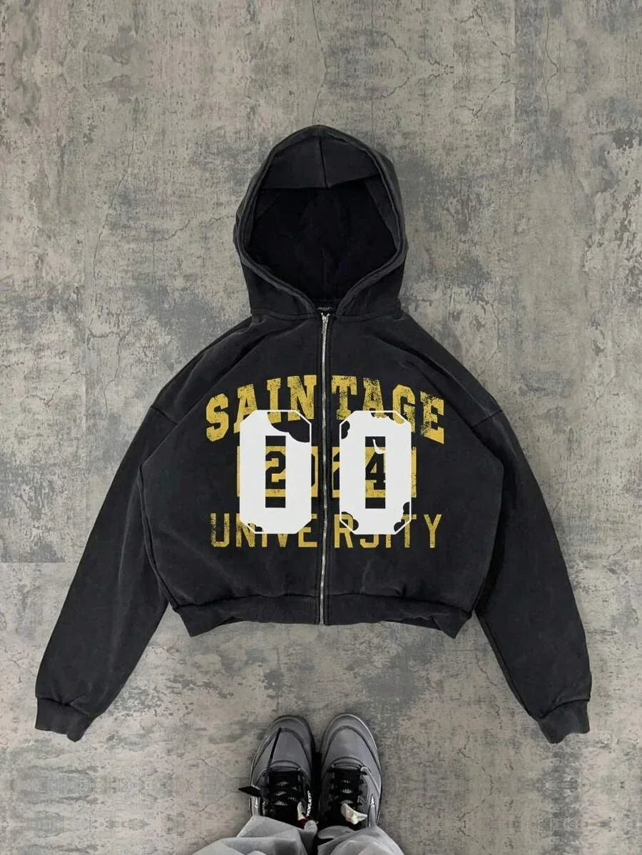 New Trend Hoodie Y2K Personalized Printed Sweatshirt Men's Harajuku Jacket Gothic Zipper Casual Sportswear Loose Fashion Hoodie