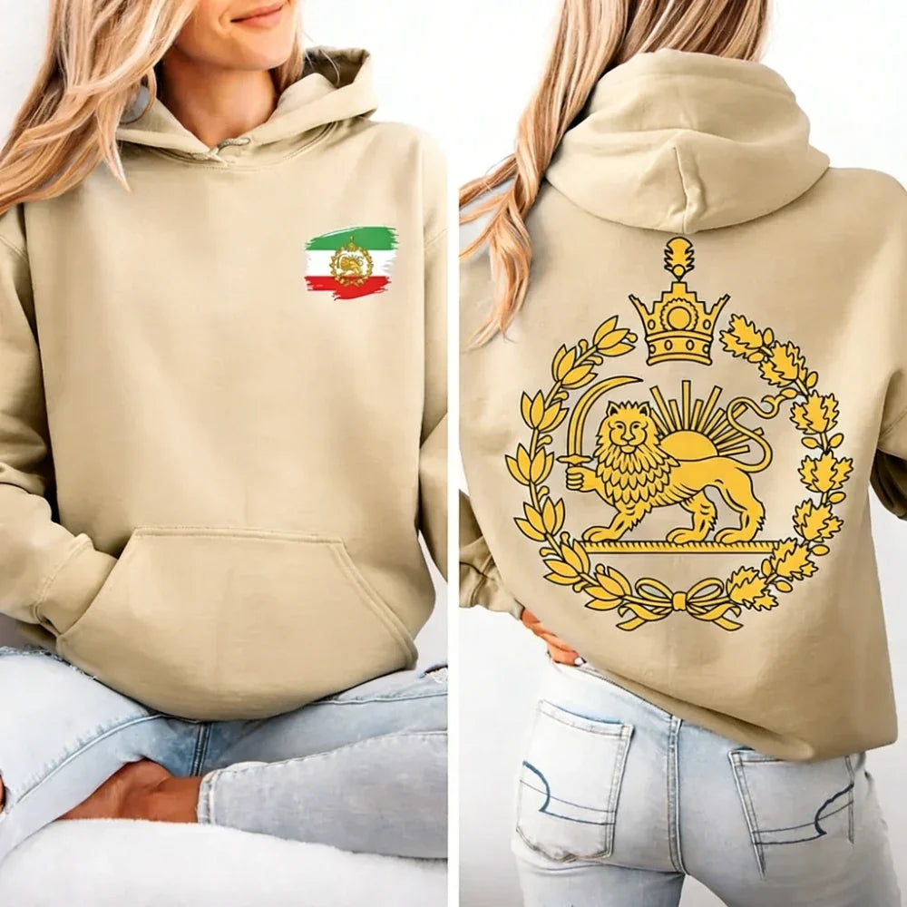 Lion and Sun Iran Hooded Tops Persian Flag Graphic Duplex Printing Clothing Shir-o-Khorshid Emblem Pullover Men Women Hoodies
