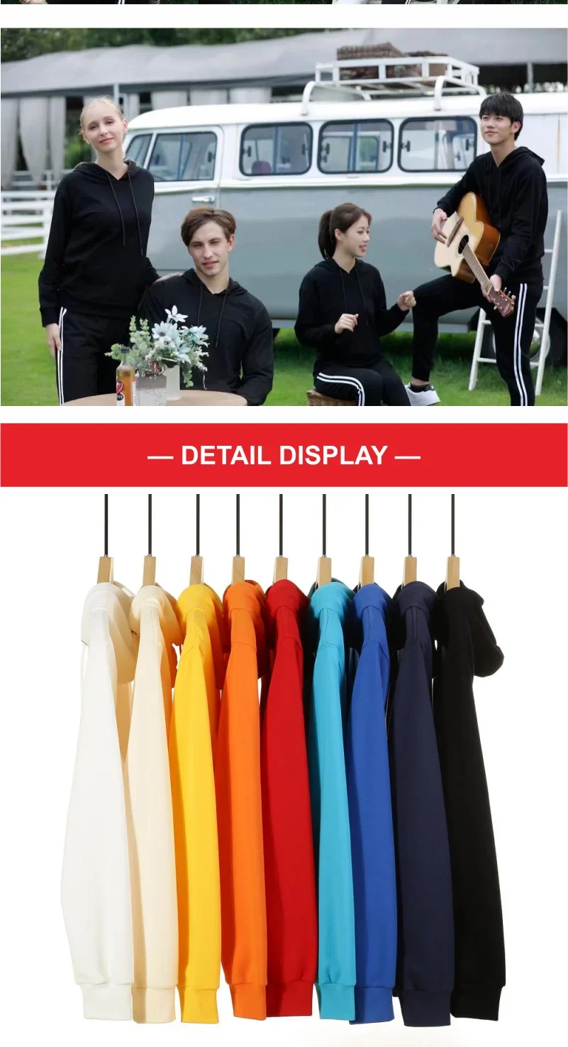 Fashion 9 Colors High-Quality Pullovers Custom Logo Printed Personal Group Brand Embroidery Men and Women 100% Cotton Hoodies