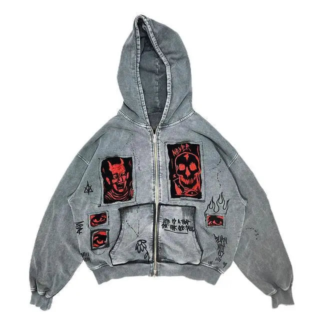 European and American street Y2K devil print fashion trend Harajuku heavyweight men's and women's loose hooded hoodie Y2K EMO